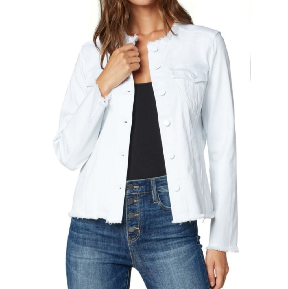 Liverpool Jeans White Frayed Edge Jean Jacket Size XS - Picture 3 of 10